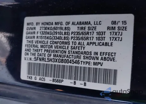 2016 Honda Odyssey Se z USA, uszkodzony, nr VIN 5FNRL5H3XGB004546